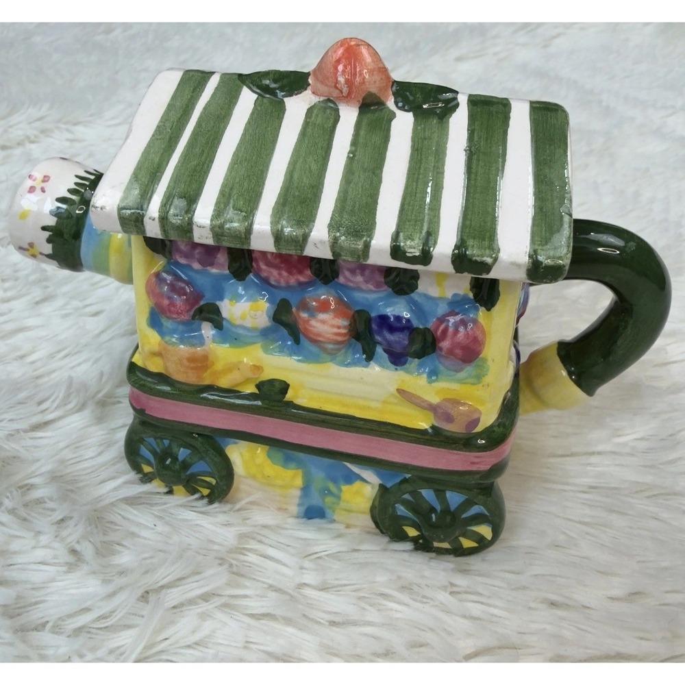 Hand Painted Ceramic Fruit Stan Teapot with Lid Whimsical Kitchen Decor